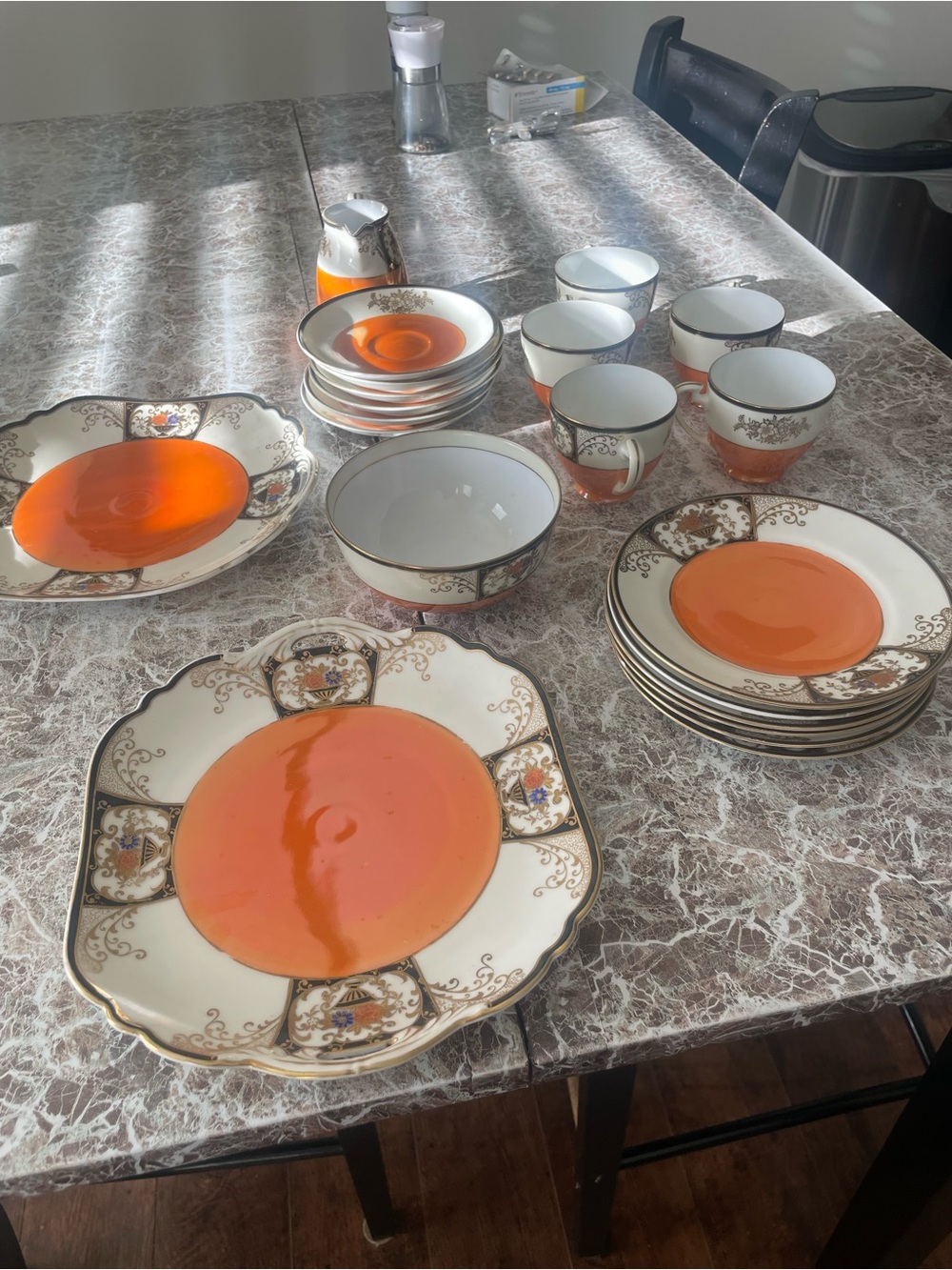 Noritake Orange and Gold Porcelain Dinnerware Set